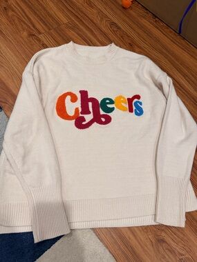 Cream 'Cheers' Crewneck Sweater - Multicolor Appliqué